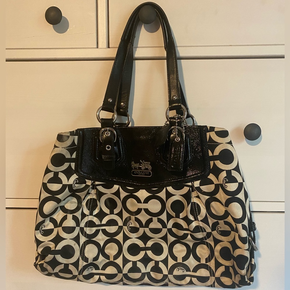 Coach Black and Cream Signature Tote Bag